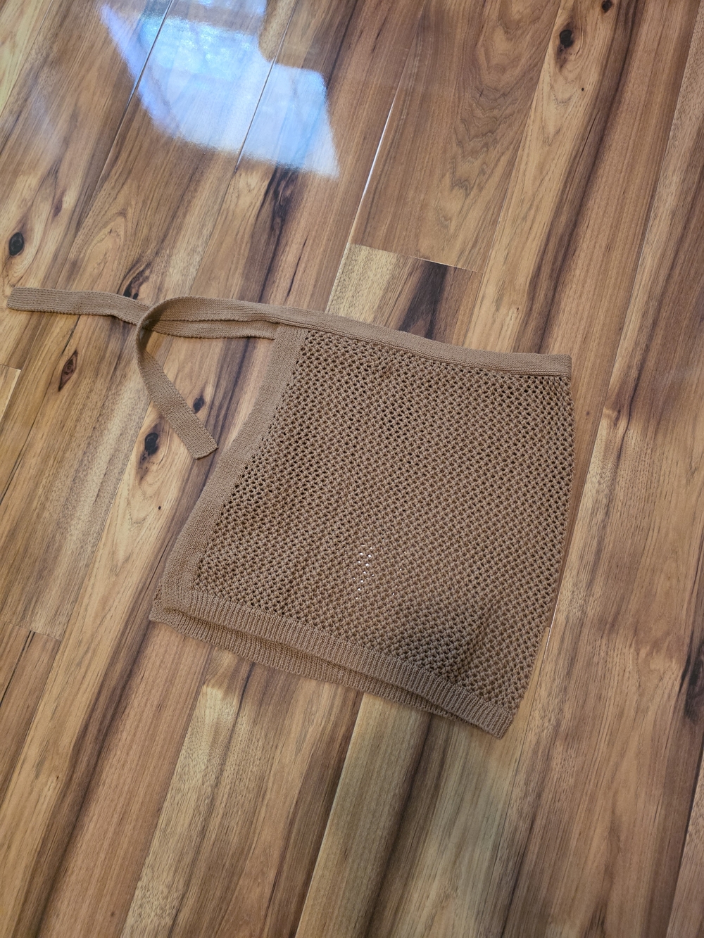 Tan Crochet Knit Waist Tie Skirt -Swim Coverup